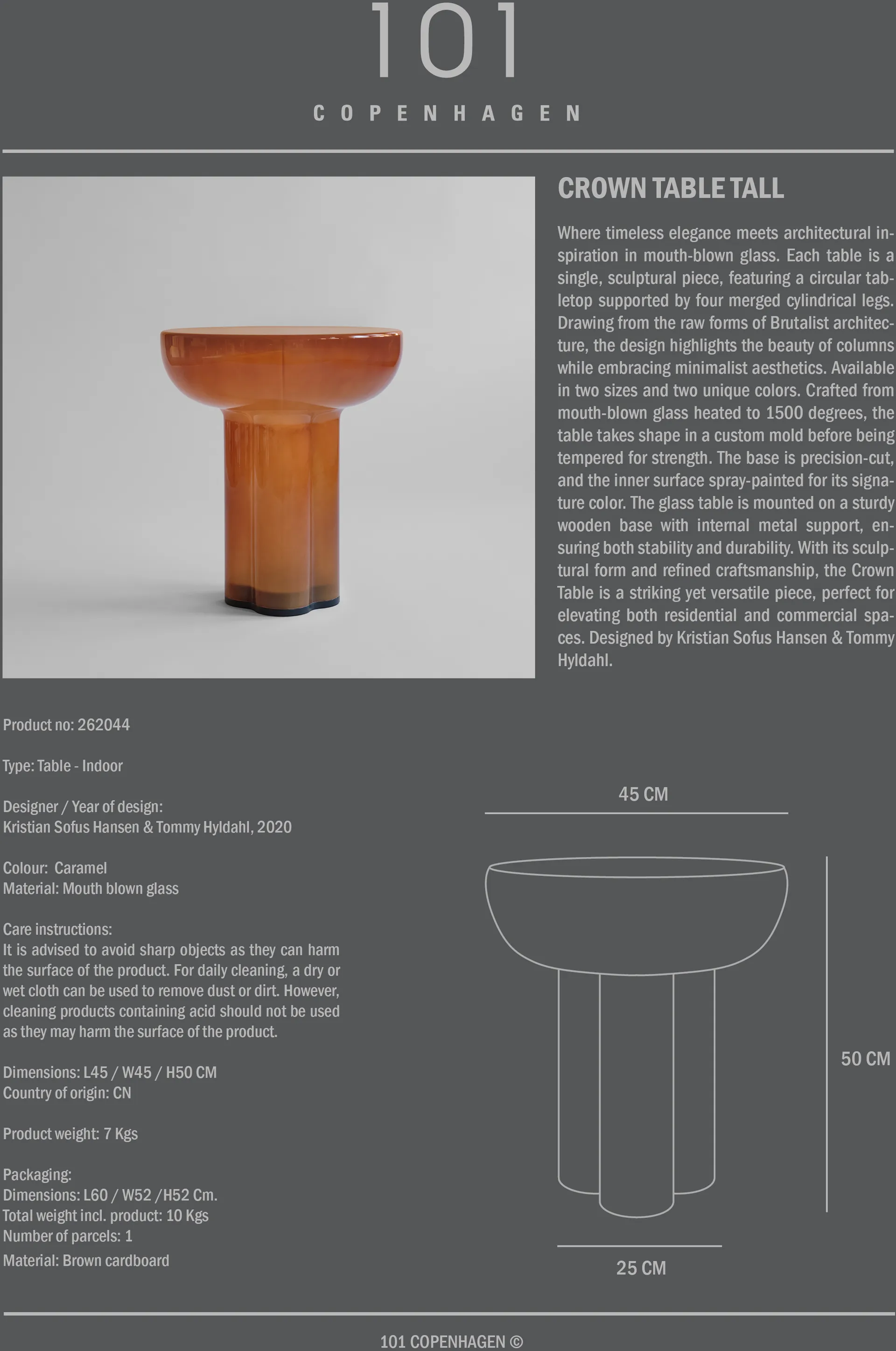 Crown sidobord tall Ø45 cm, Caramel 101 Copenhagen