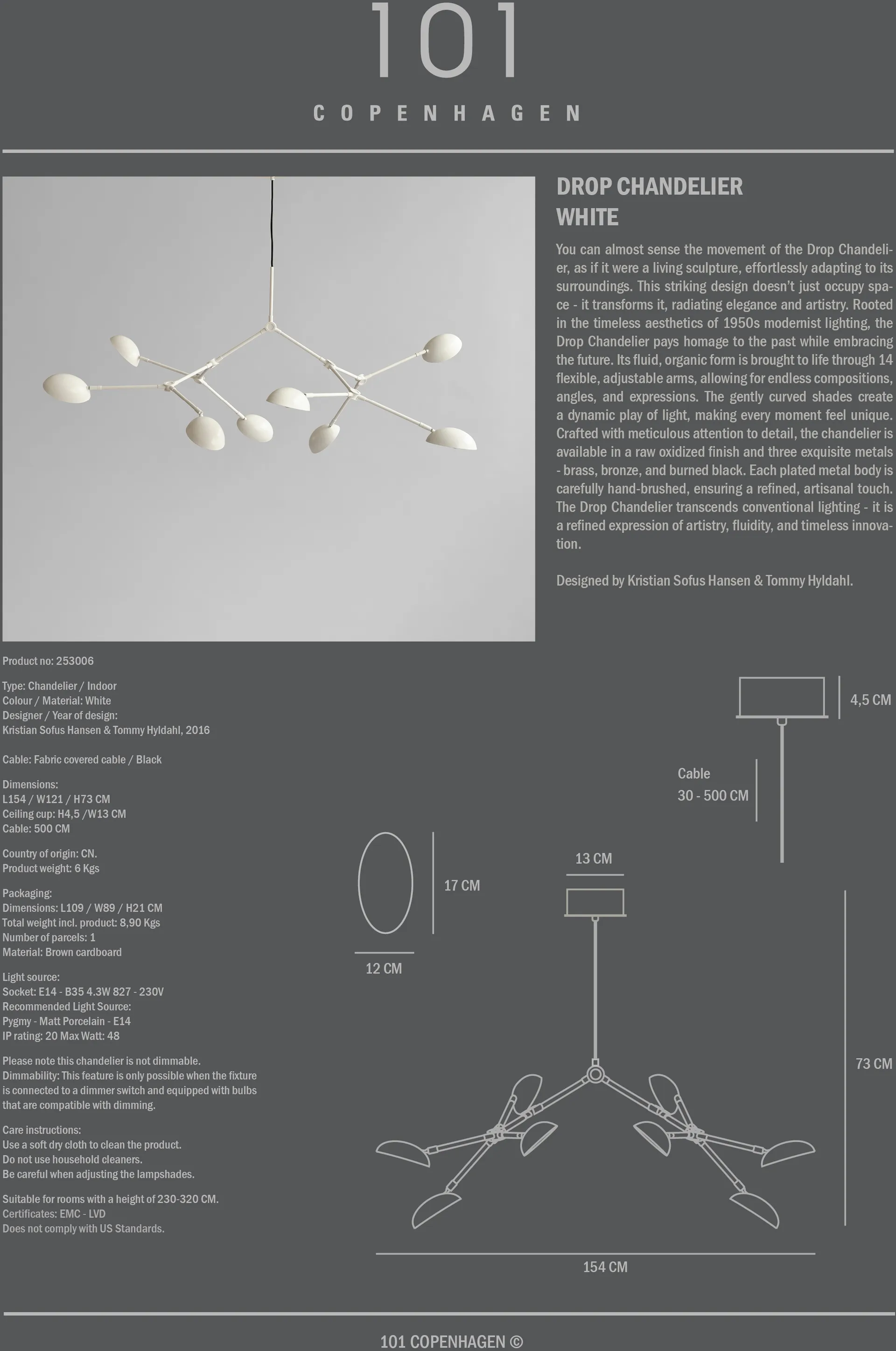 Drop Chandelier takkrona, Vit 101 Copenhagen