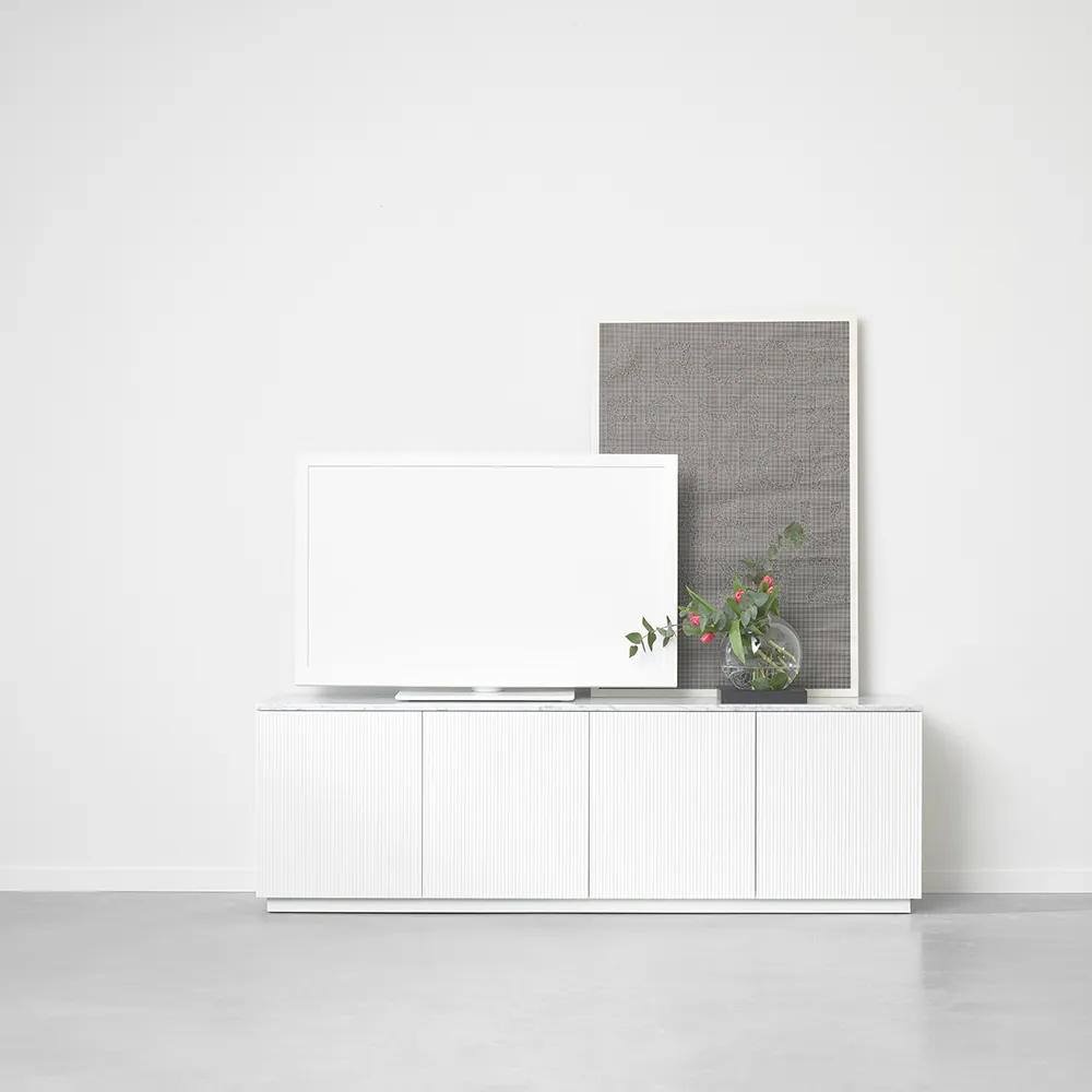 Beam sideboard, vit lack, sockel i oljad ek A2