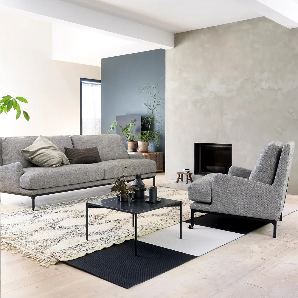 Plateau soffbord, marmor brun, svart underrede, 90x90 Adea