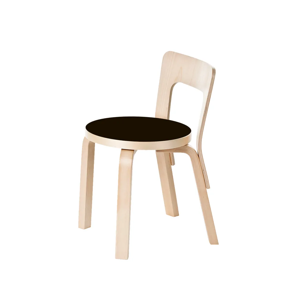N65 barnstol, Svart linoleum-Björk Artek
