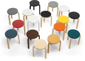 Stool 60 pall 3 st ben - Svart-Björk - Artek
