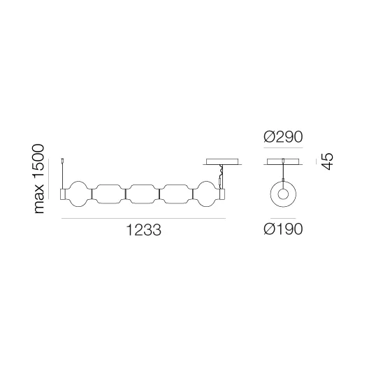 Alambicco horisontal pendel, 5 glaskupor Artemide