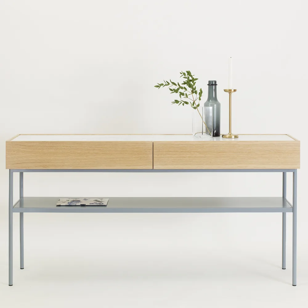 Luc 160 konsolbord, vitbetsad ek (p2), marmorskiva, stativ white Asplund