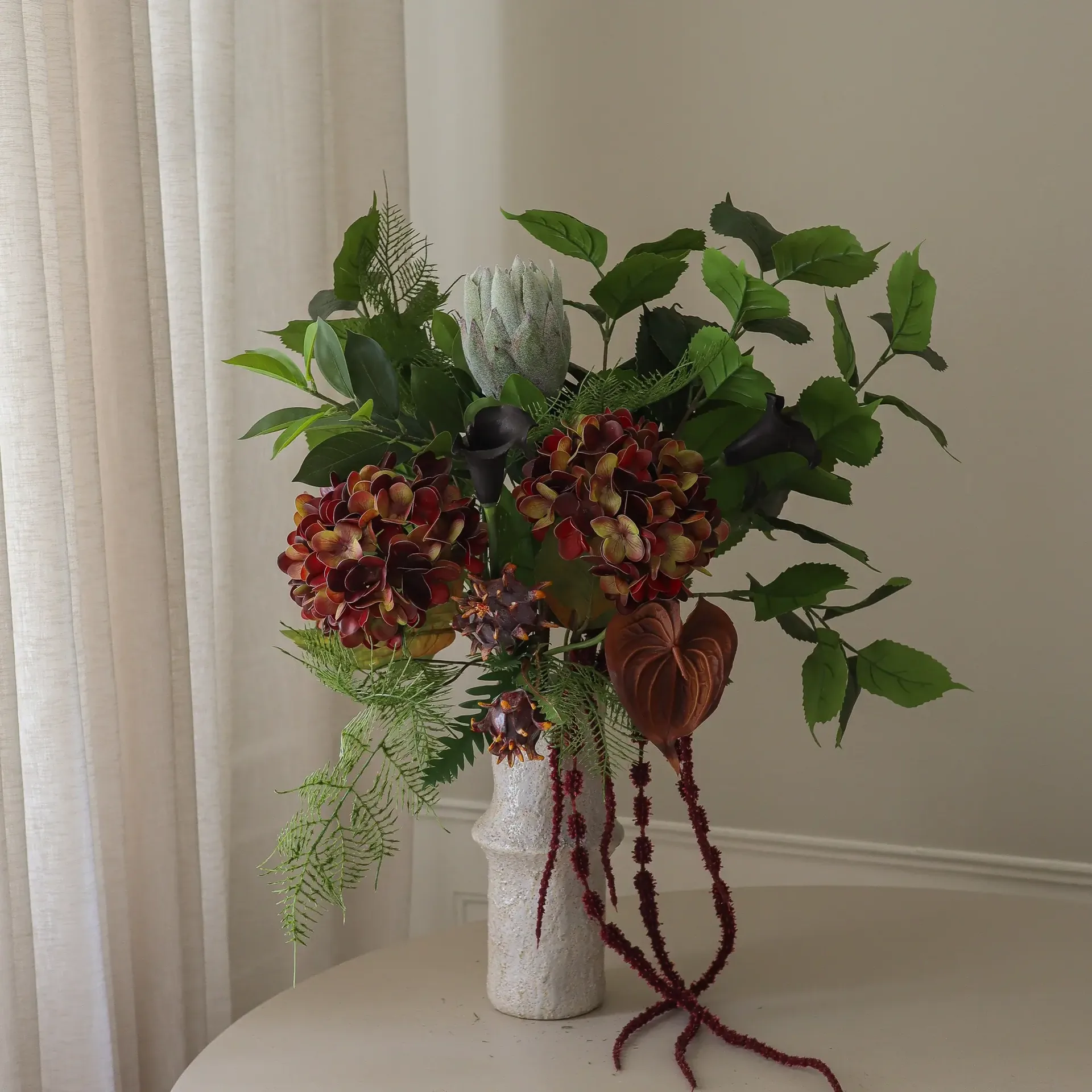Noir Botanica konstgjord bukett, Hortensia-kalla-anthurium 112 cm, 15 st Botané