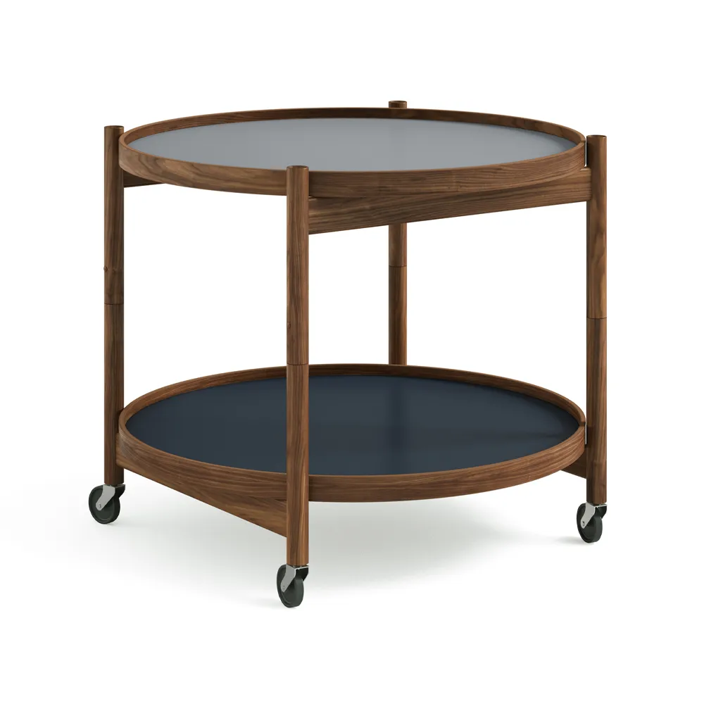 Bølling Tray Table model 60 rullbord, water, oljat valnötsstativ Brdr. Krüger