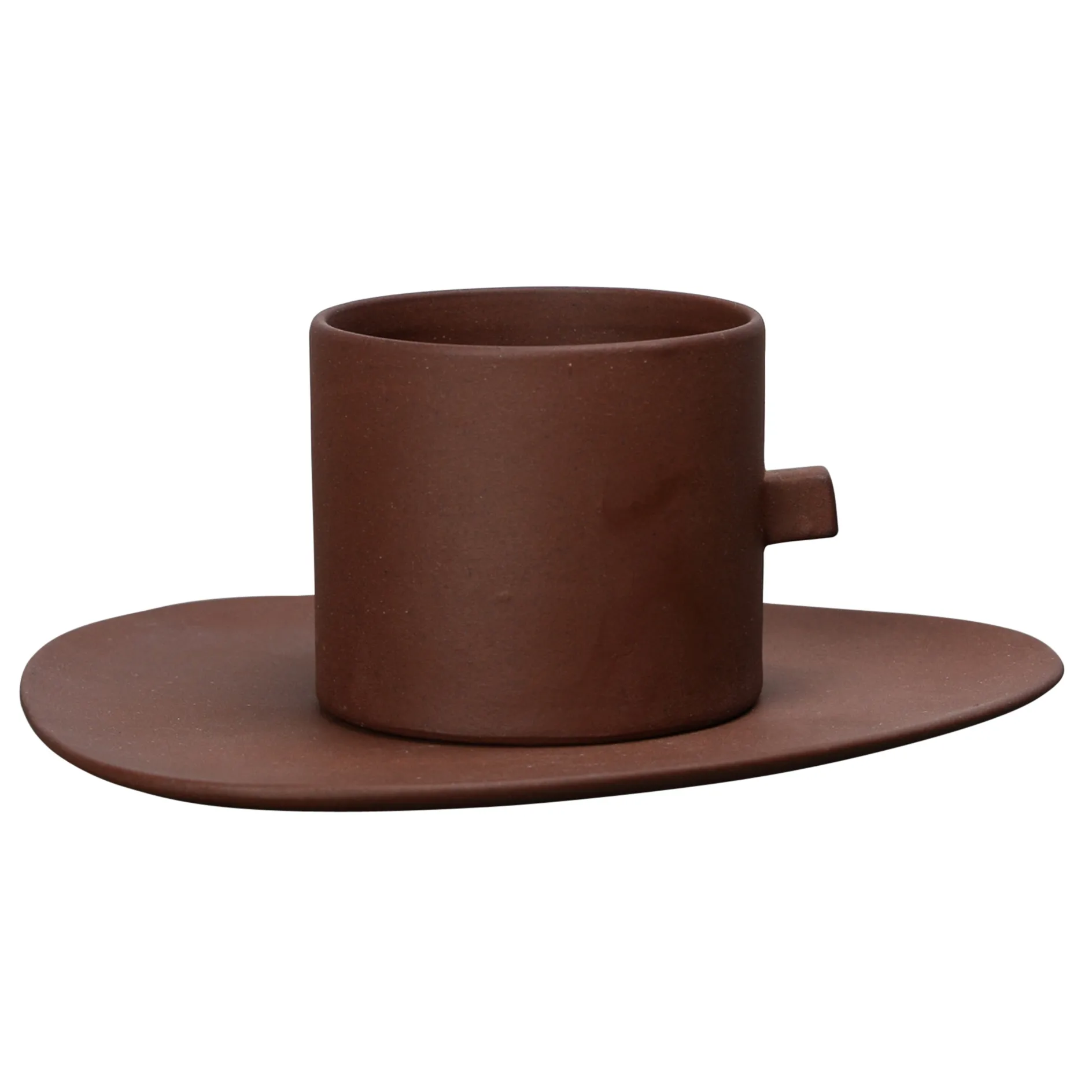 Clay kaffekopp med fat, Brun Byon