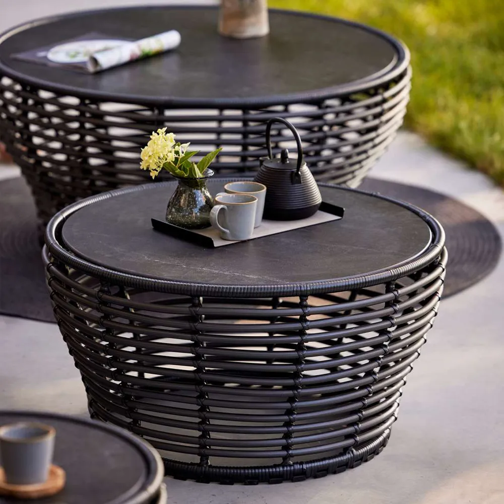 Basket soffbord, Fossil black, stor, grått flätat underrede Cane-line
