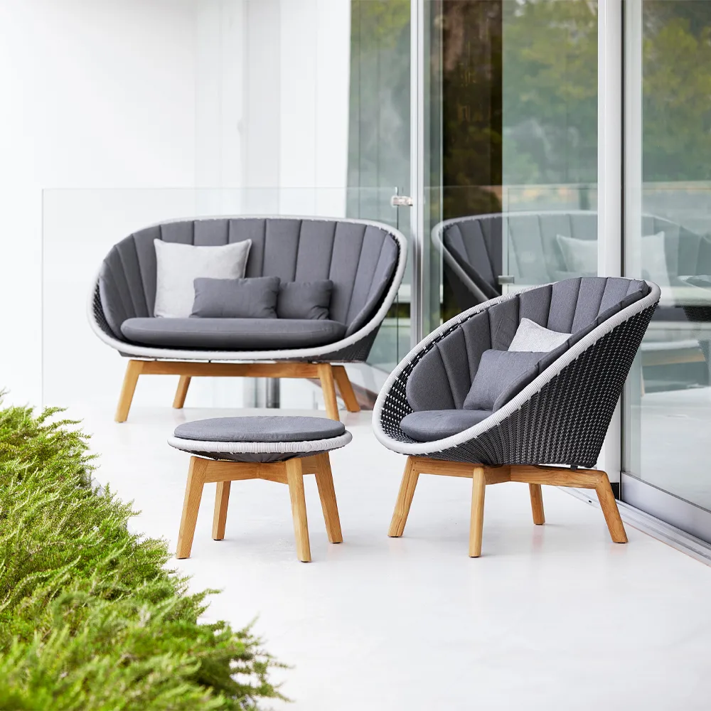 Peacock Weave soffa, 2-sits grey/light grey, teakben Cane-line