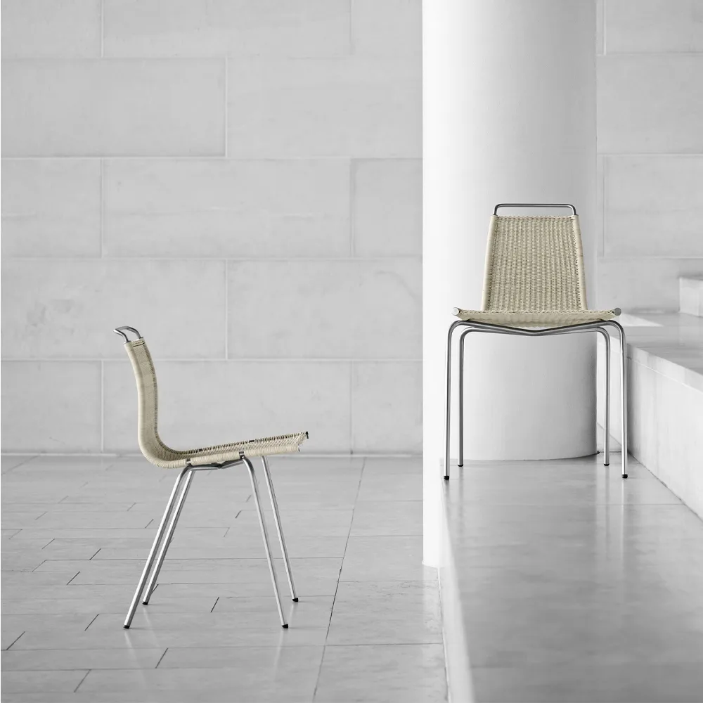 PK1 stol, flagglina natur, rostfritt stål Carl Hansen & Søn
