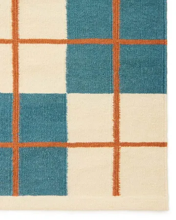 Haveli matta 180x270 cm - Heaven blue-light khaki-rust - Chhatwal & Jonsson