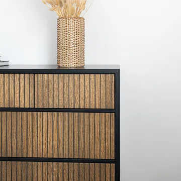 Line Hög byrå - Walnut/white-3+3 lådor-kromben - Englesson