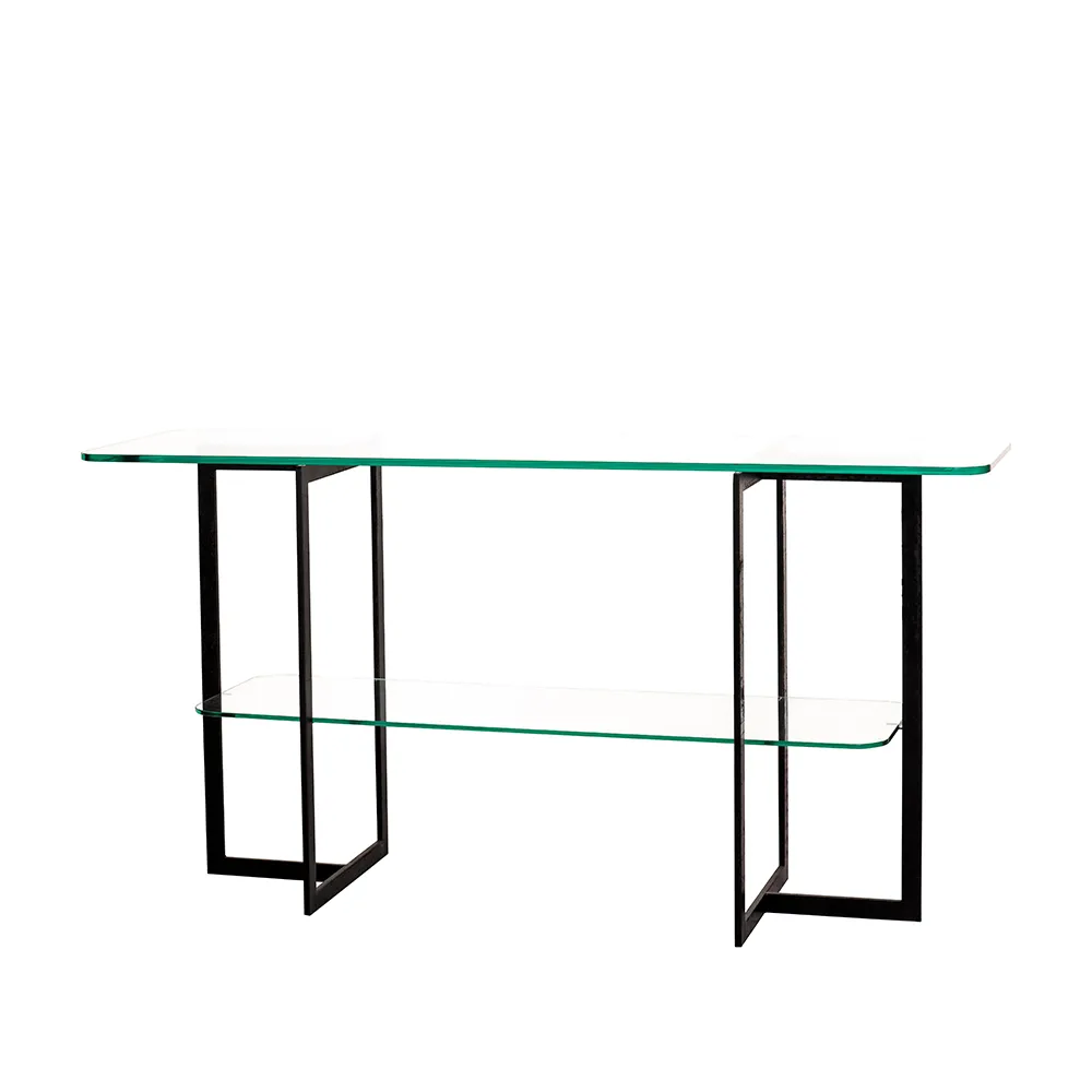 Square avlastningsbord, glas, svartlackat stativ Englesson