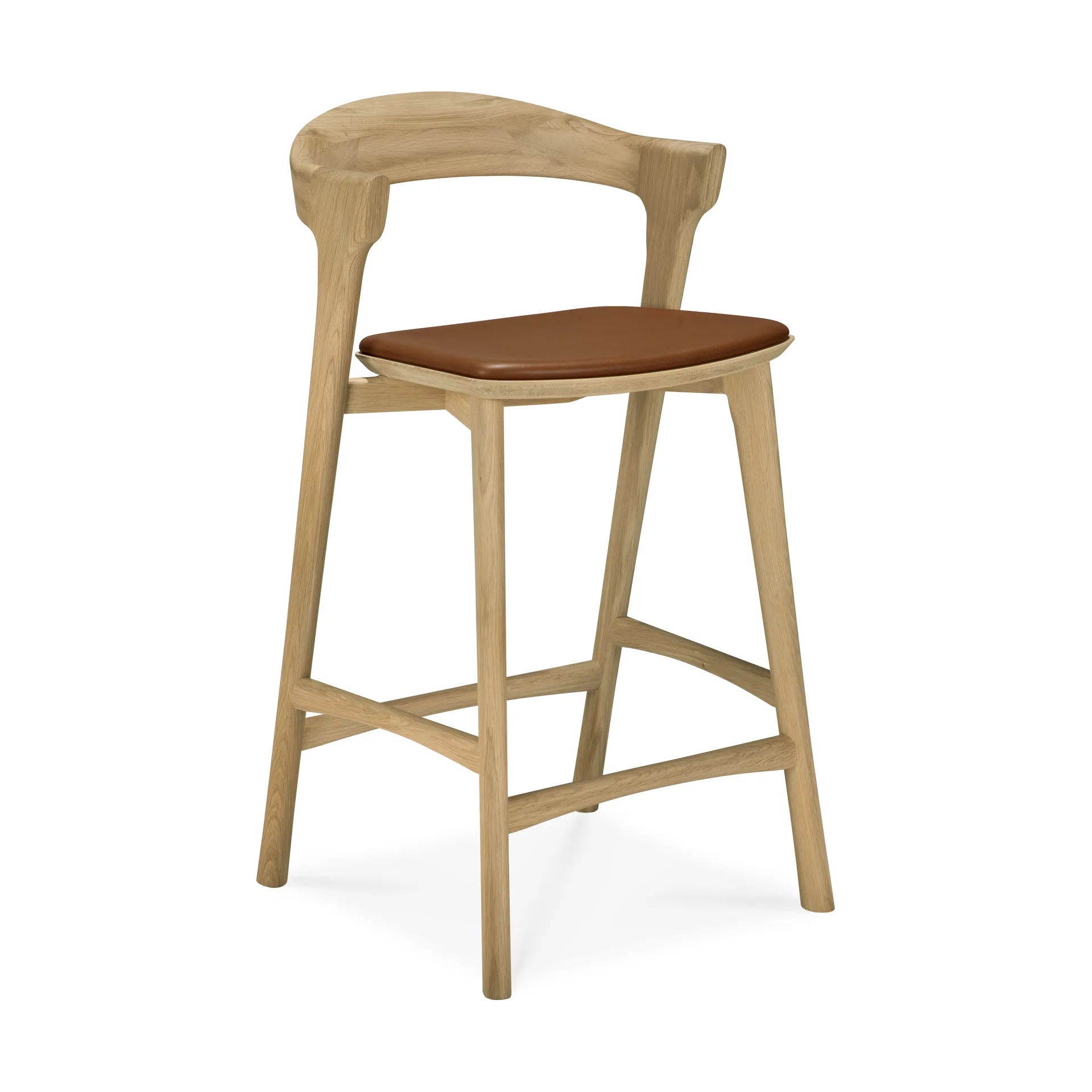 Bok barstol, Lackerad ek-läder Cognac, 65 cm Ethnicraft