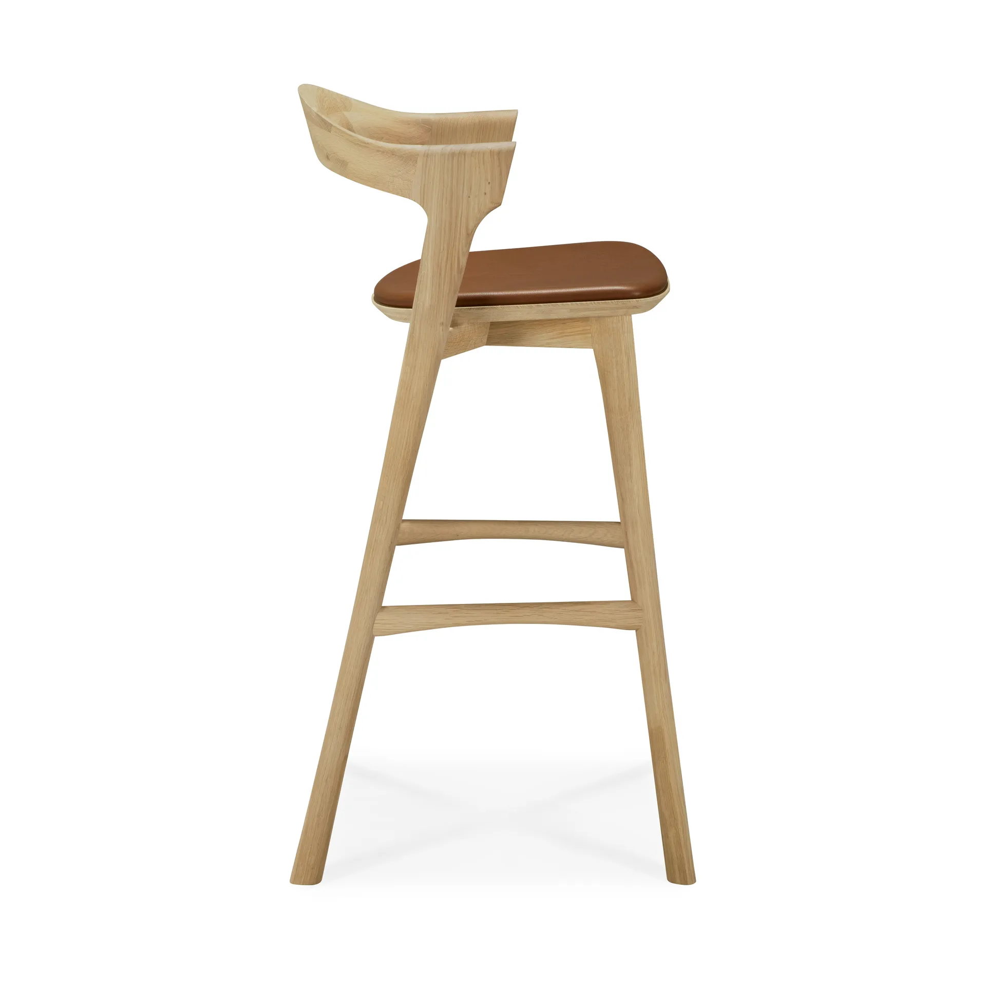 Bok barstol, Lackerad ek-läder Cognac, 75 cm Ethnicraft
