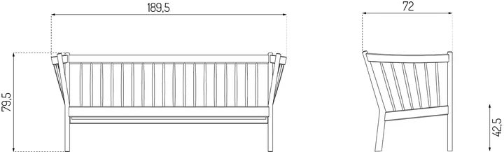 J149 soffa - Tyg svart-lackerad ek, 3-sits - FDB Møbler