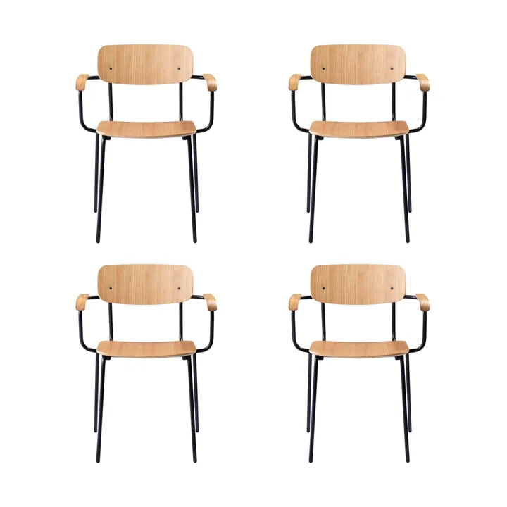 J183 Holmen karmstol 4-pack - Oak veneer-black legs - FDB Møbler