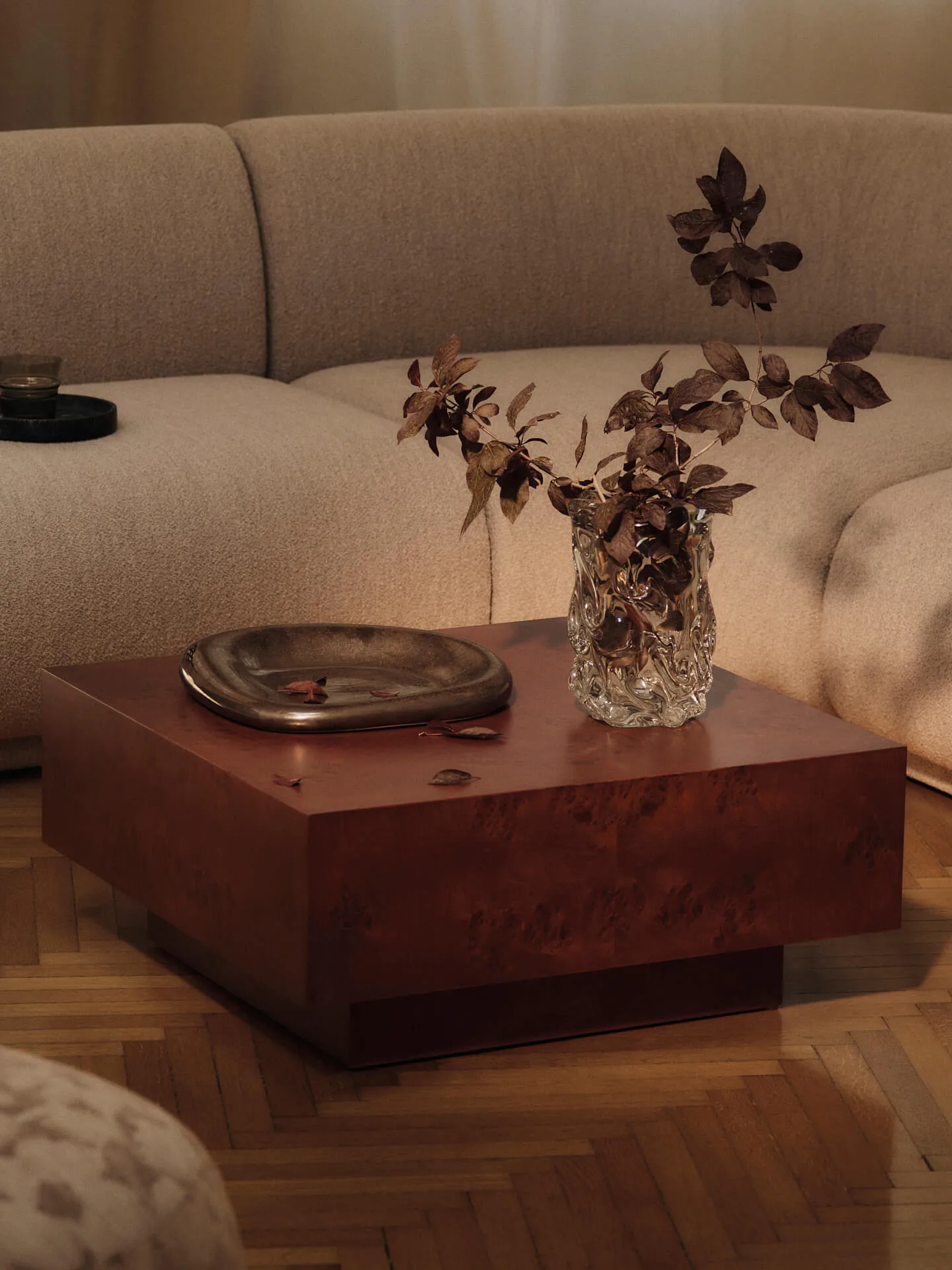 Burl storage soffbord 70x70 cm, Dark stained burl Ferm Living
