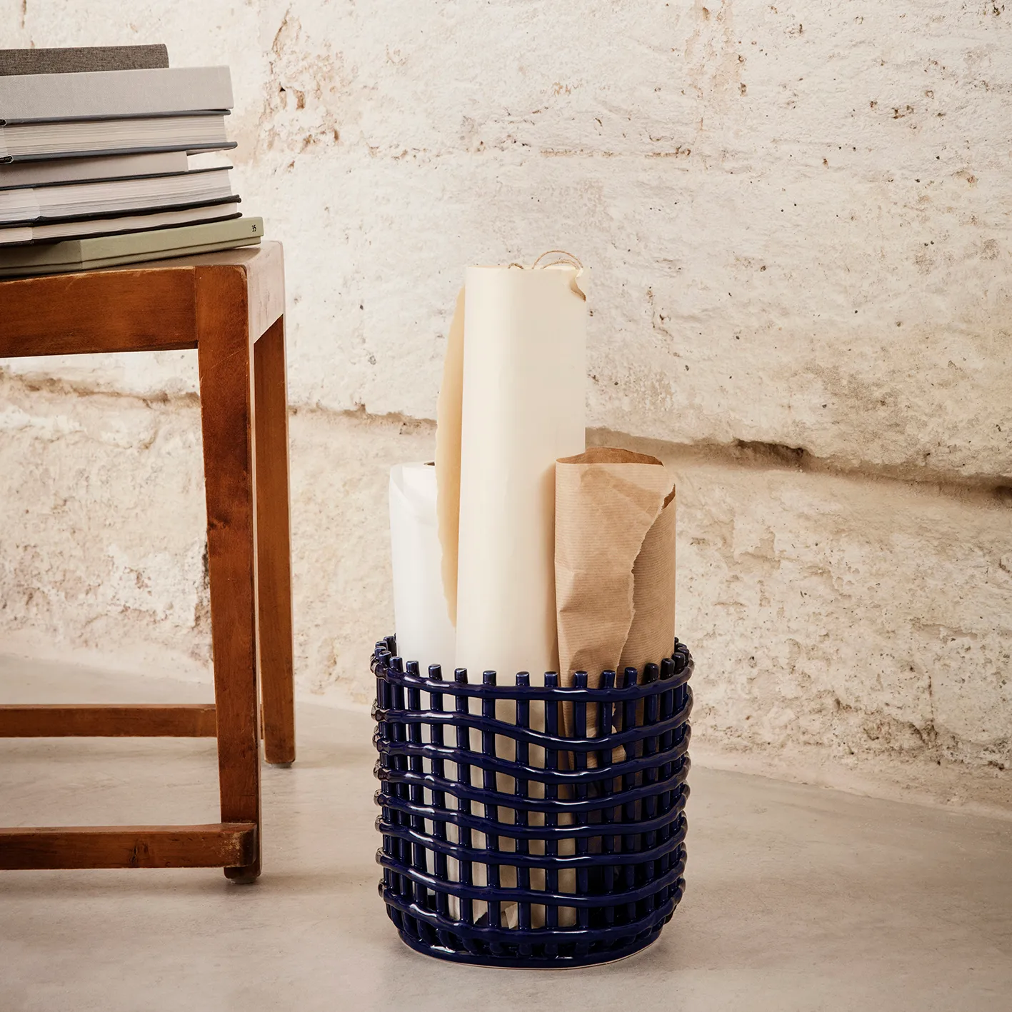 Ceramic flätad korg Ø23,5 cm, Blå Ferm Living