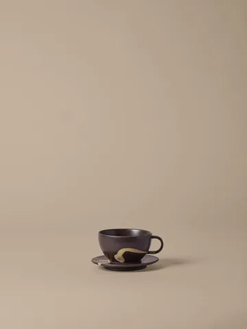 Koyo kopp med fat 36 cl - Dark brown-buff - Ferm Living