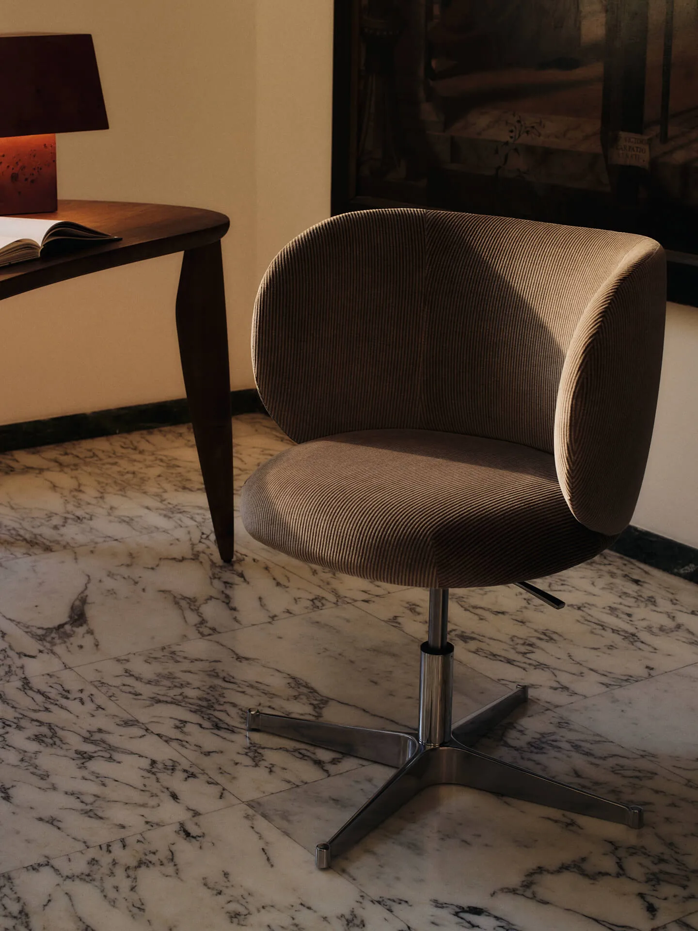 Rico dining chair på hjul Devoré Velvet, Flint Grey Ferm Living