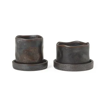 Uneru Mini kruka med fat 2 delar - Black - Ferm Living