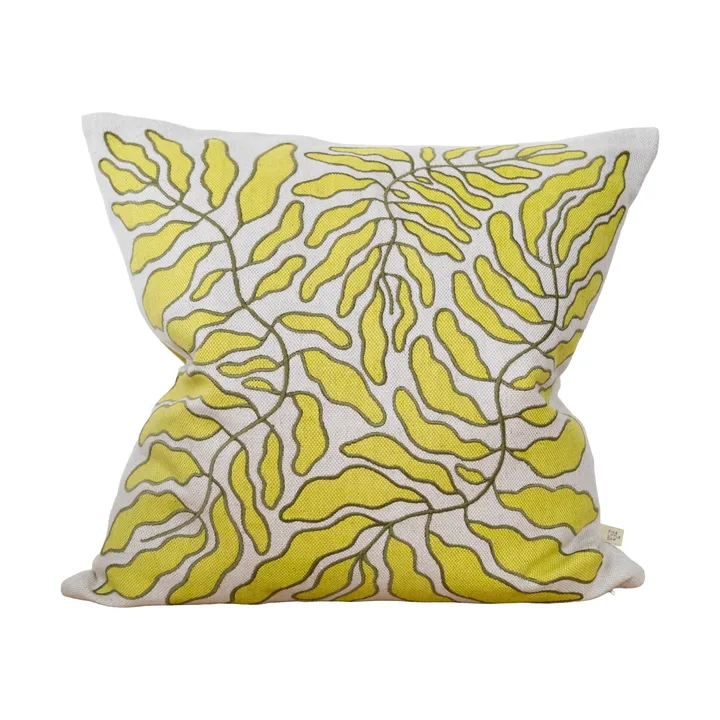 Leaves kuddfodral broderat 48x48 cm - Lime-nature - Fine Little Day