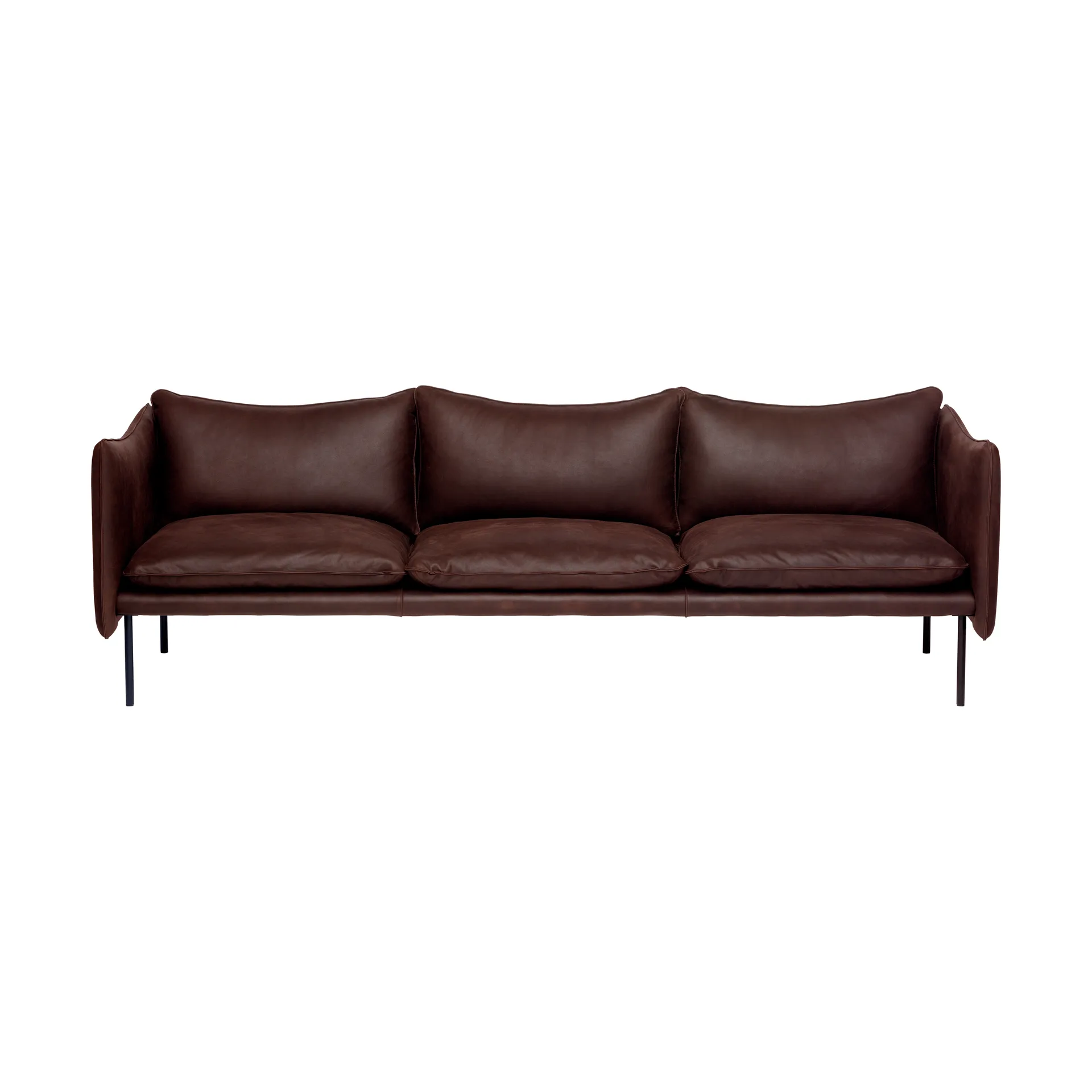 Tiki soffa 3-sits, Läder Vintage Dark Chocolate-svarta metallben Fogia
