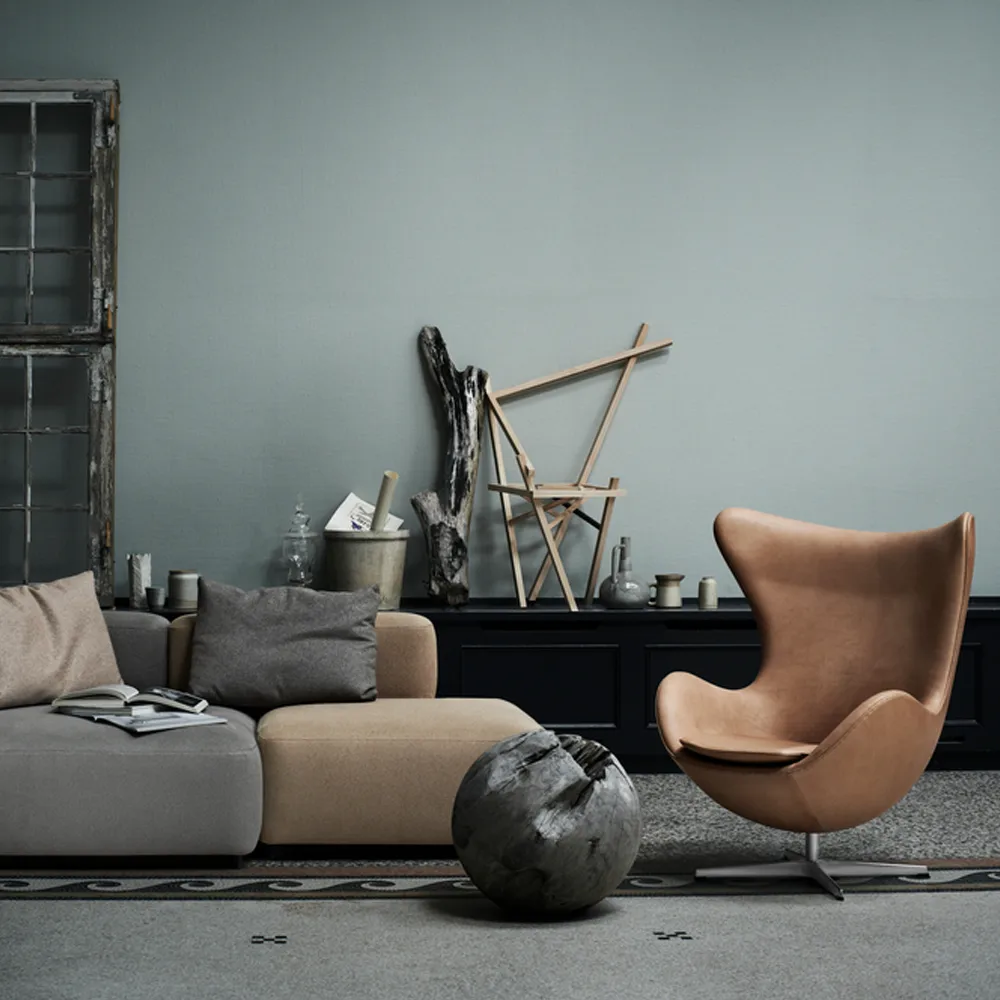 Ägget 3316 fåtölj, Leather essential lava-steel Fritz Hansen
