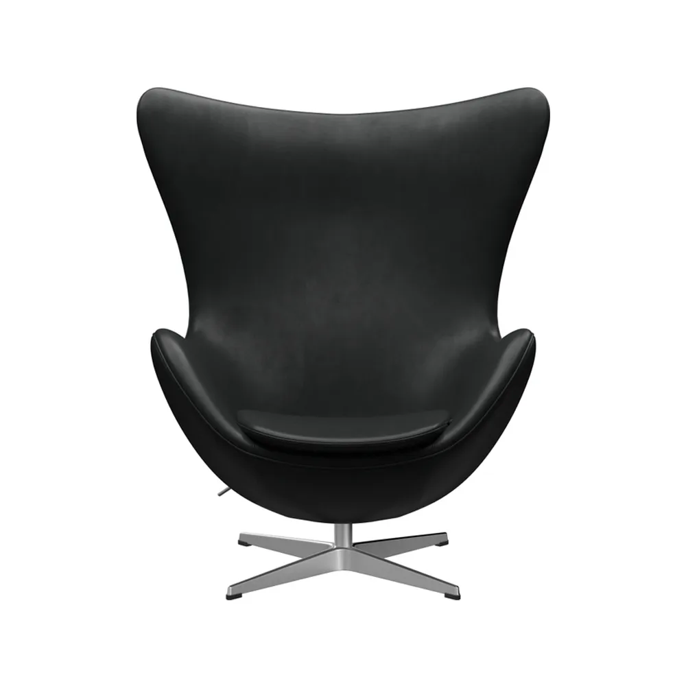 Ägget 3316 fåtölj, Leather grace black-steel Fritz Hansen