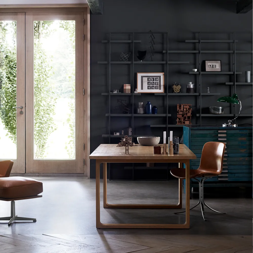 PK9 stol, Leather aura black-steel Fritz Hansen