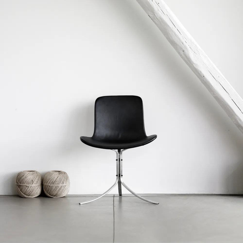 PK9 stol, Leather grace walnut-steel Fritz Hansen
