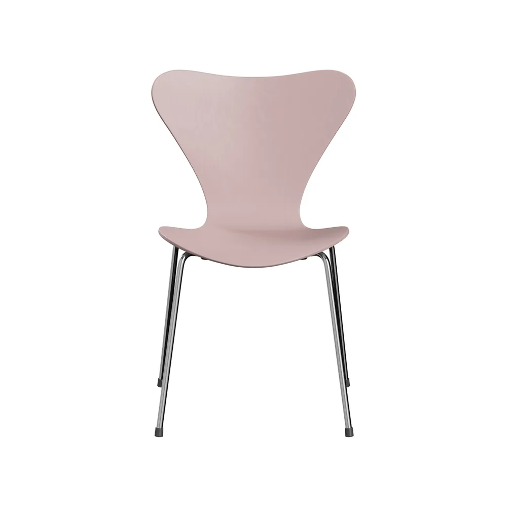 Sjuan 3107 stol, Pale rose-färgad ask-kromat stålstativ Fritz Hansen