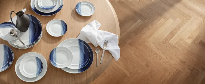 Koppel lunchtallrik dekor Ø22 cm - Vit-blå - Georg Jensen