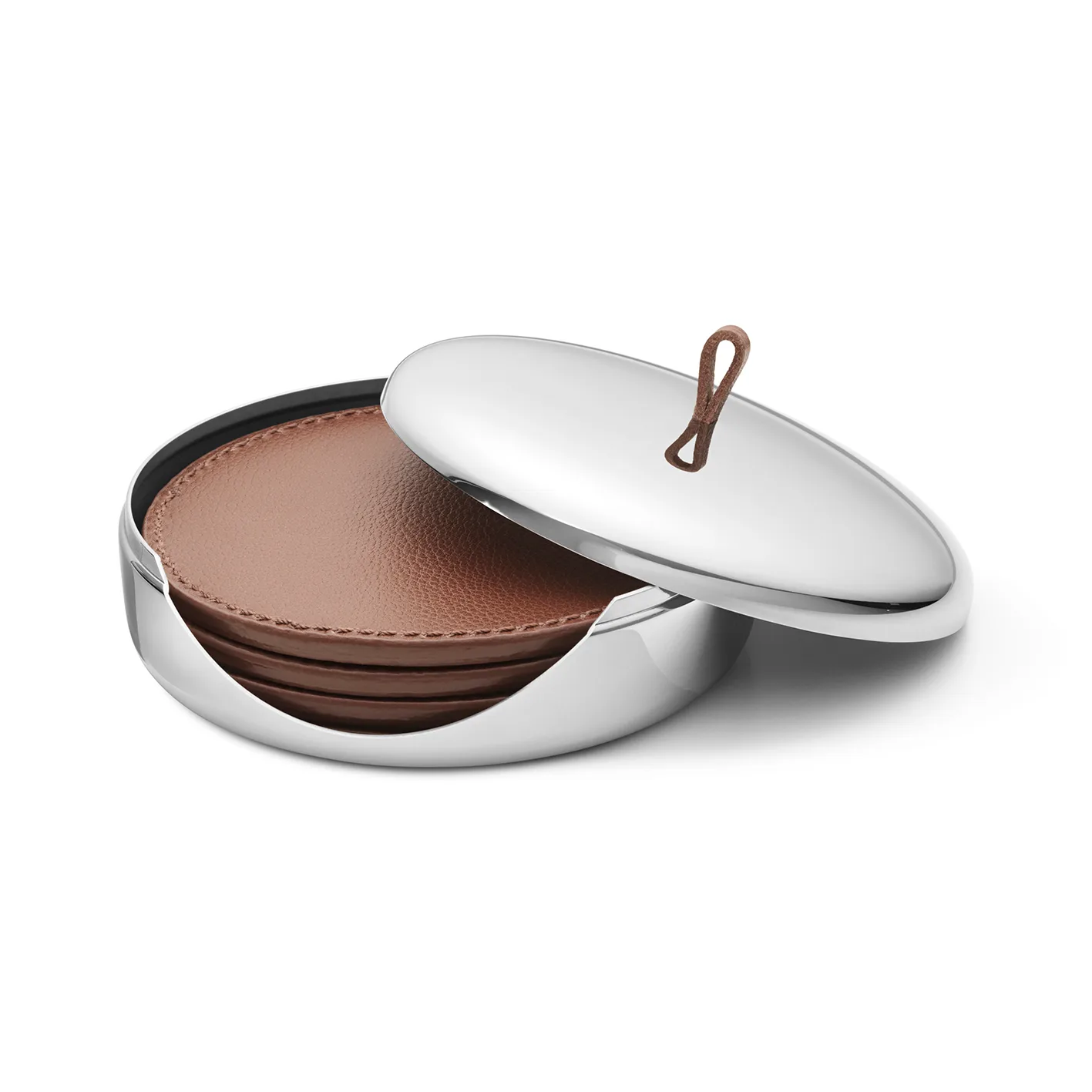 Sky glasunderlägg 4-pack med etui, Brunt läder Georg Jensen