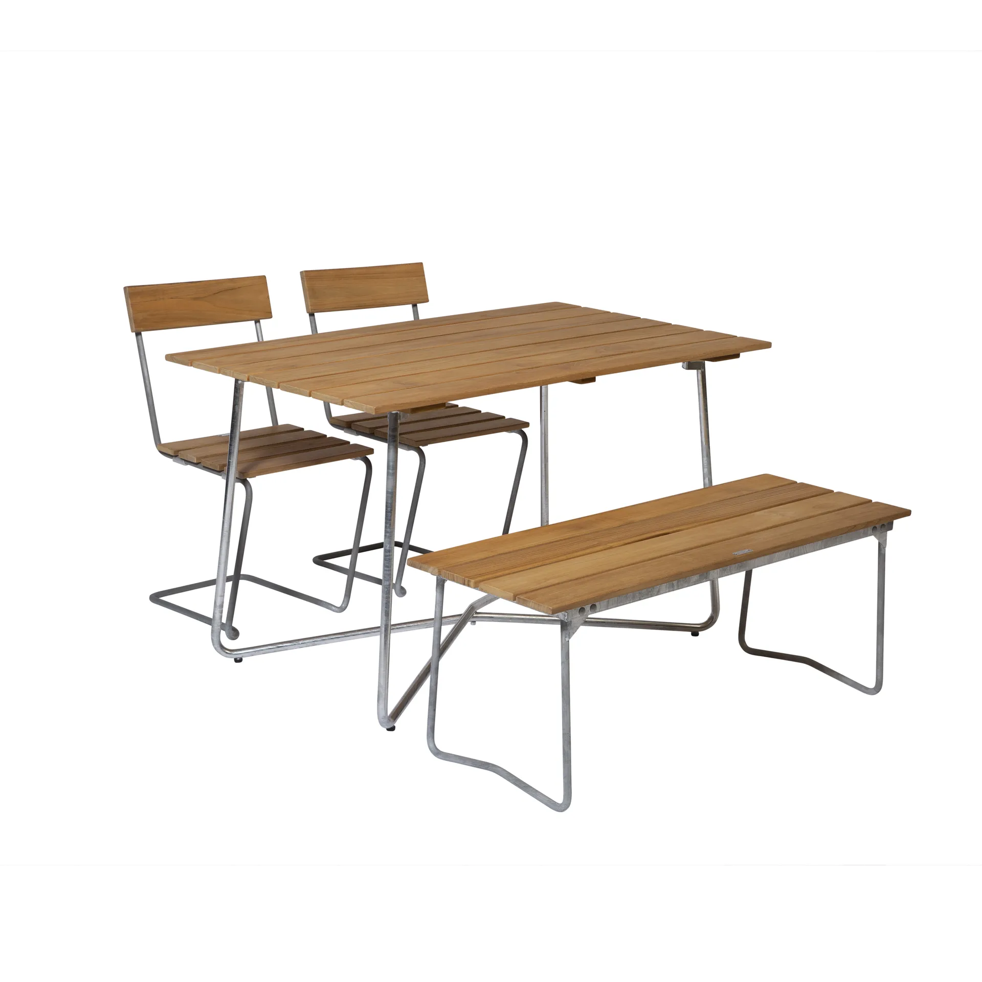 Grythyttan matgrupp B25A + 2st Stol 1 + Bänk 8 teak Grythyttan Stålmöbler