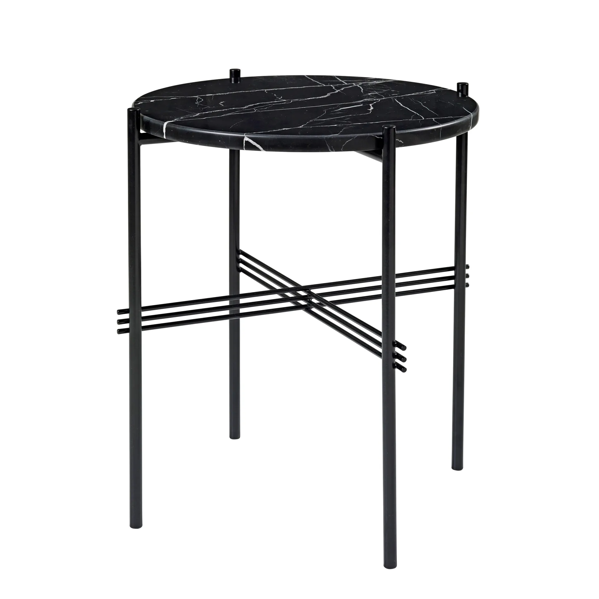 TS bord svarta ben Ø 40 cm, svart marmor GUBI