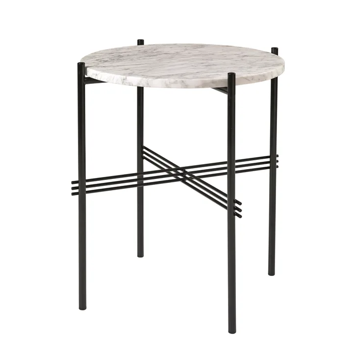 TS bord svarta ben Ø 40 cm - vit marmor - GUBI
