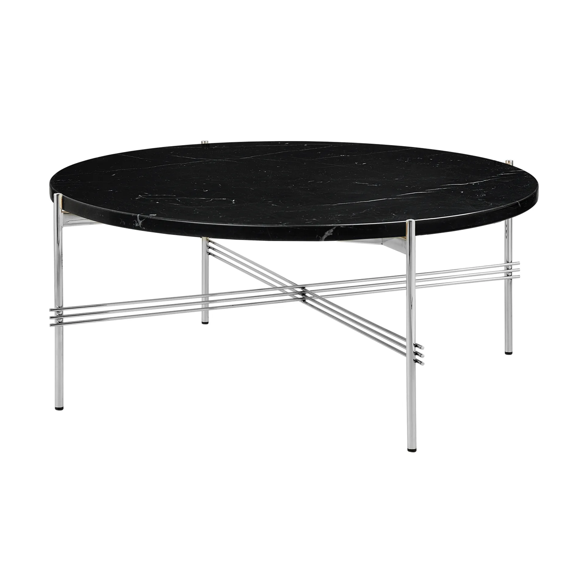 TS soffbord polerat stål Ø80, Black marquina marble GUBI