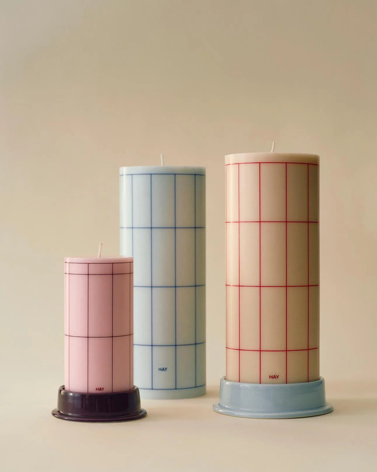 Column Candle blockljus large 25 cm, Light blue-blue grid check HAY