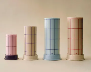 Column Candle blockljus large 25 cm - Off white-red grid check - HAY