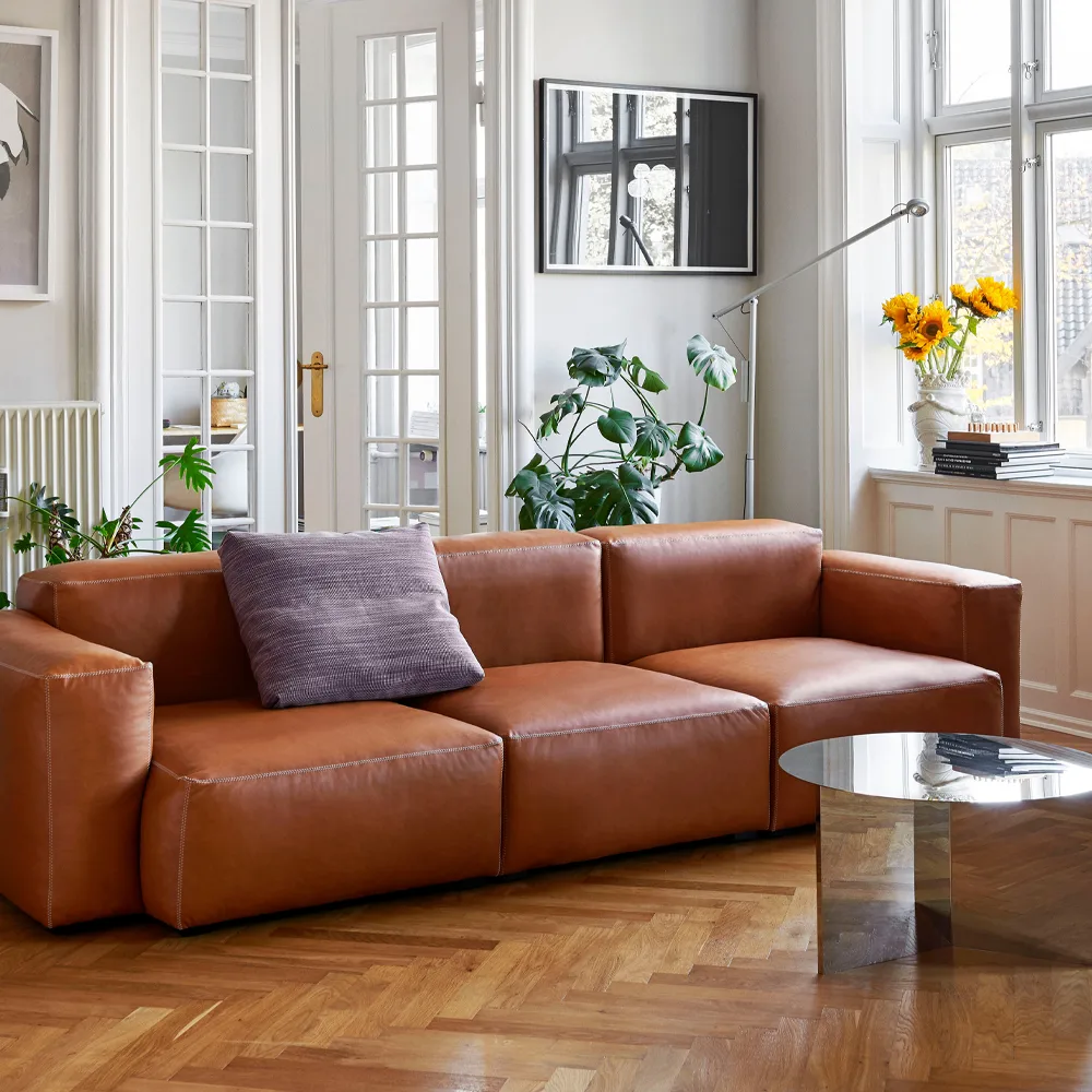 Mags 2,5 seater COMB soffa, Sense cognac-ljusgrå söm HAY