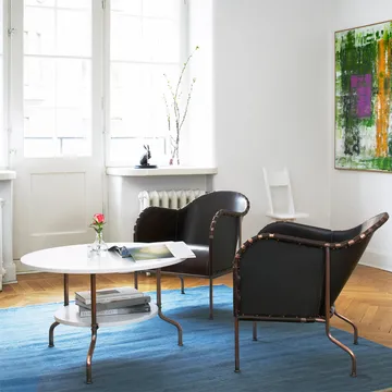 Sven soffbord - Svartlaserad ask-kopparbehandlat stativ, Ø80 cm - Källemo