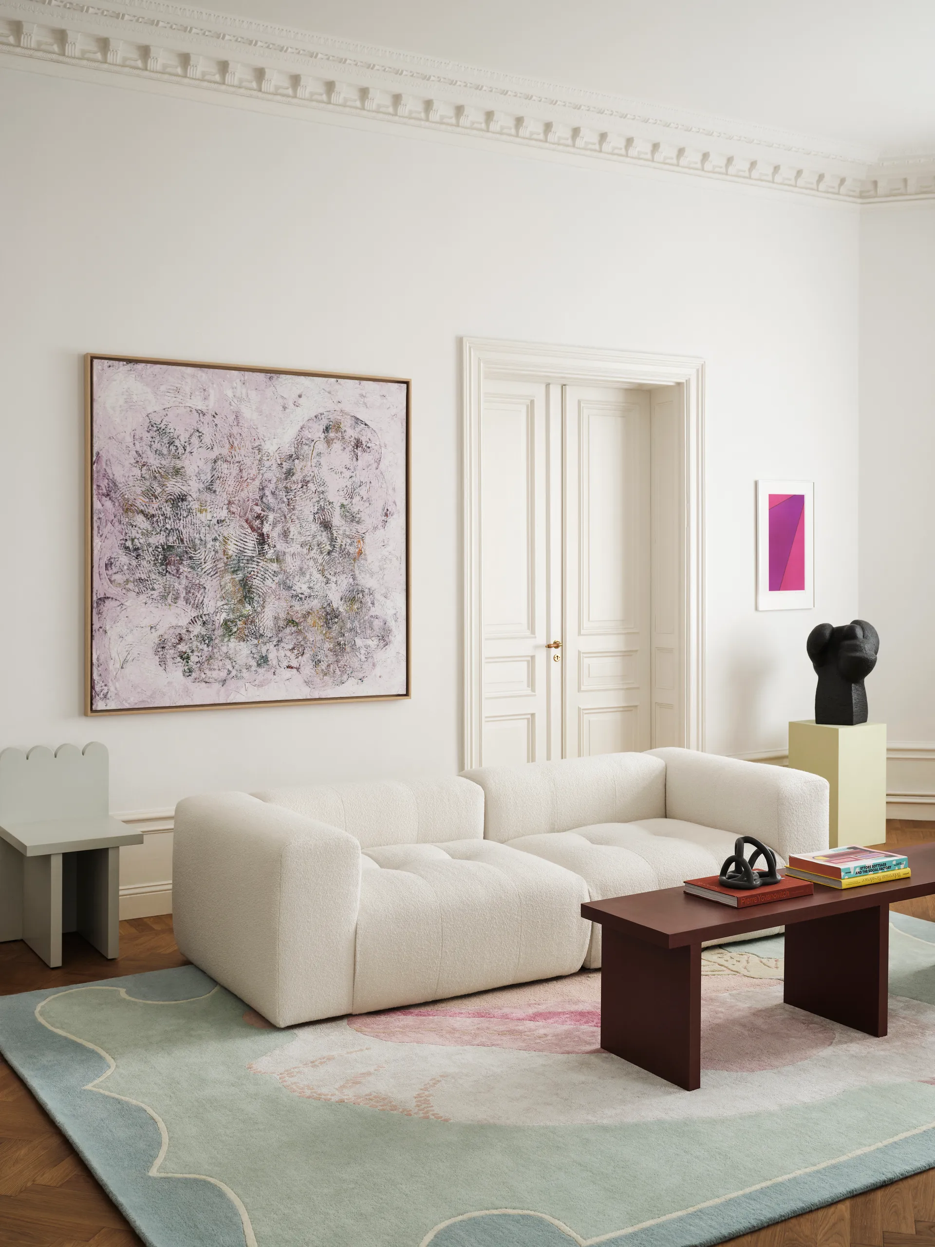 Shell mönstrad ullmatta, Blue, pink, 180x270 cm Layered
