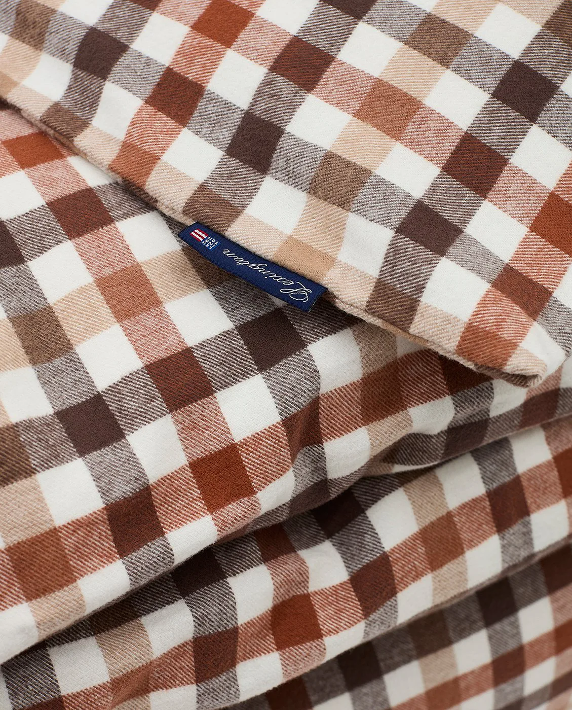 Checked bomull och flanell påslakan 220x220 cm, Rustic Brown/Off White Lexington