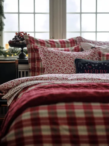 Checked cotton flannel bäddset - Röd-beige-grön-vit - Lexington