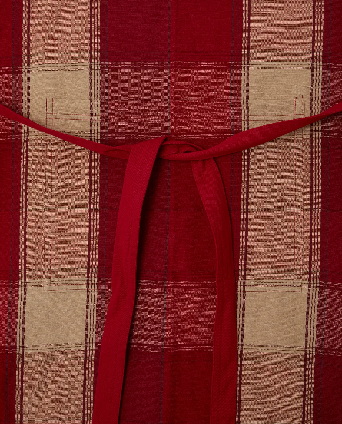 Checked linen-cotton förkläde 80x105 cm, Röd-beige Lexington