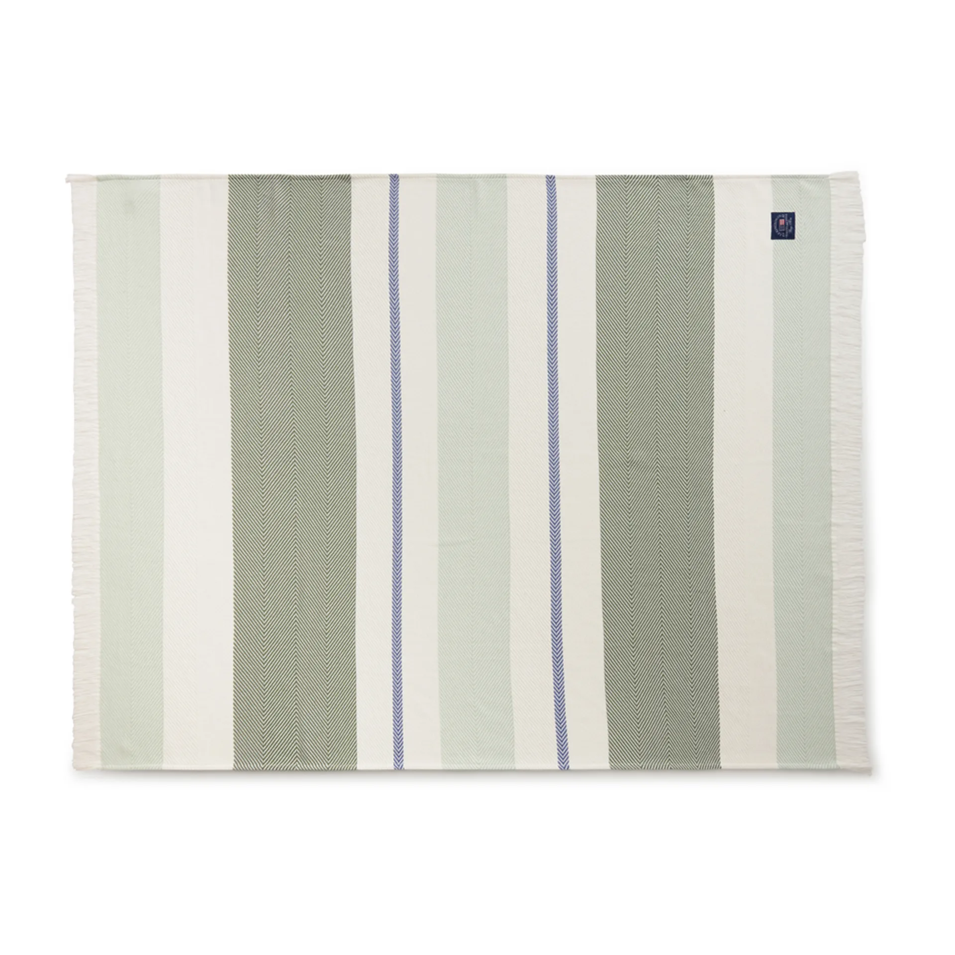 Herringbone Striped Recycled bomullspläd, Vit-grön Lexington