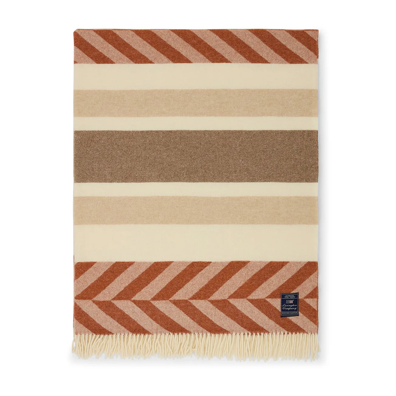 Herringbone Striped Recycled Wool pläd 130x170 cm, Copper-brown Lexington