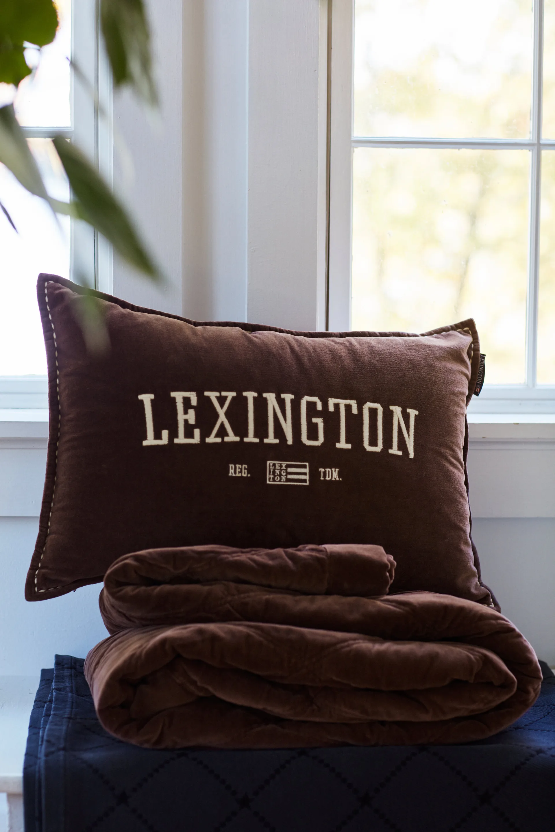 Logo Message Organic Cotton Velvet kudde 40x60 cm, Brown Lexington